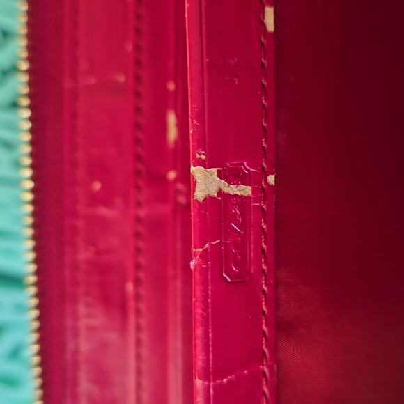 Coach Red Leather Zip Wallet with Gold Buckle - Picture 13 of 15